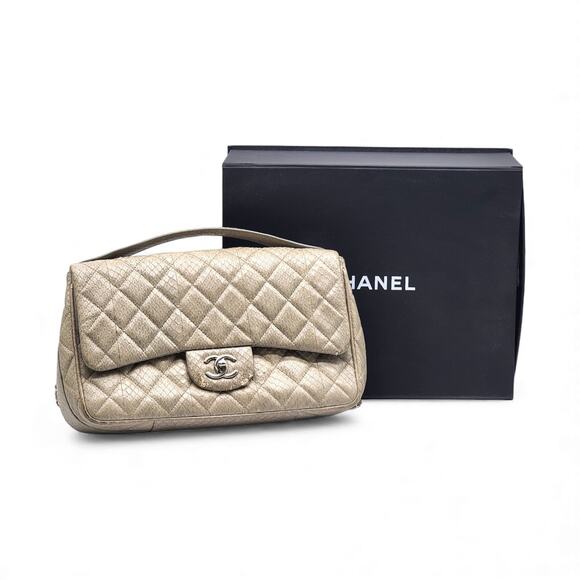 Chanel Python Easy Carry Medium Classic Flap Bag Top Handle Beige - Picture 2 of 13